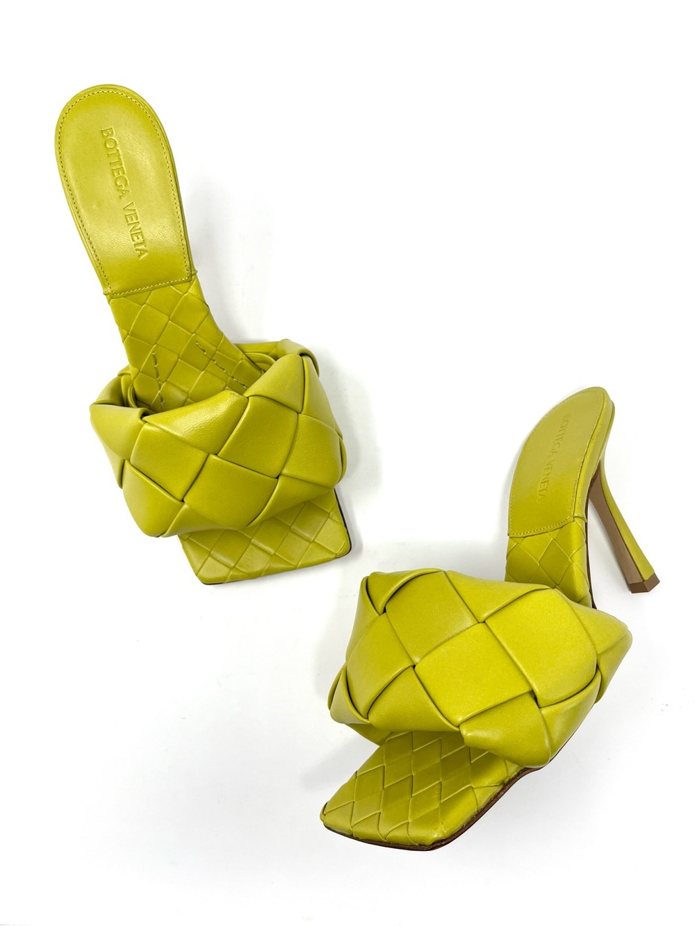 Bottega Veneta Green Lido Intrecciato Woven Leather Mules Sandals Heels 37.5 7.5